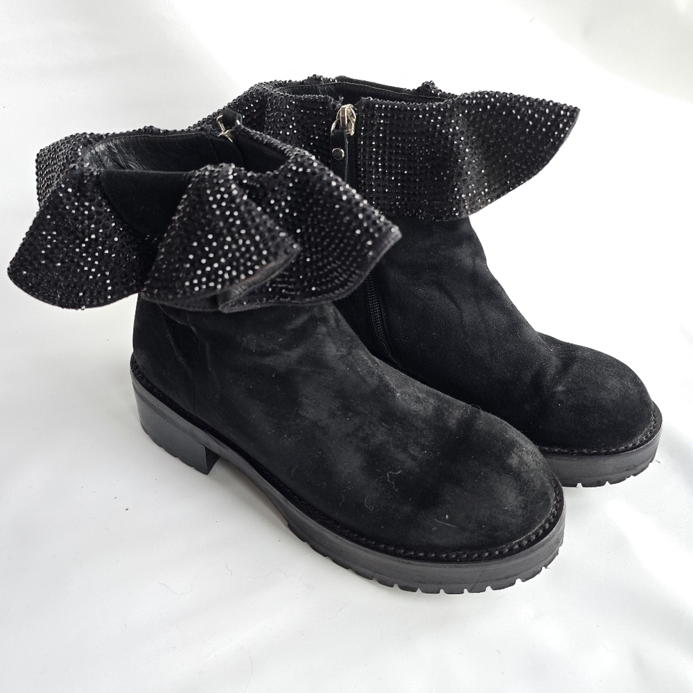 Chloe Sevigny For Opening Ceremony Glitter Cuff Booties Black Leather Size EU 38